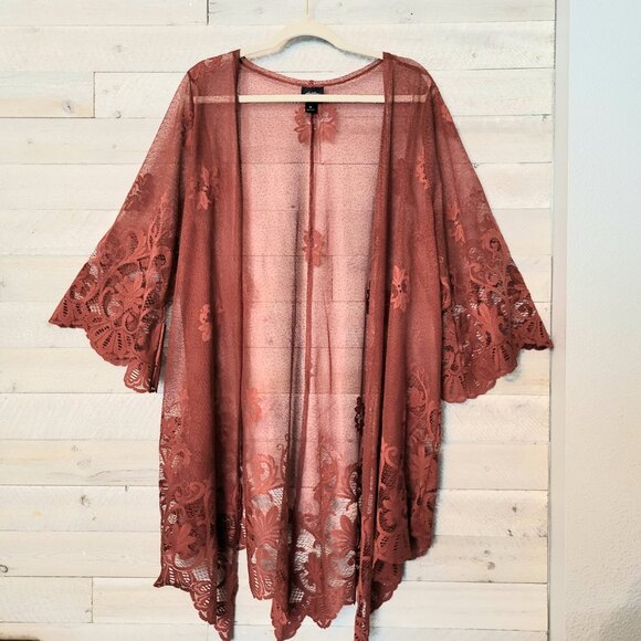 Daytrip Tops - Daytrip women medium burnt orange lace kimono. Fall, BOHO, Festival, hippie
